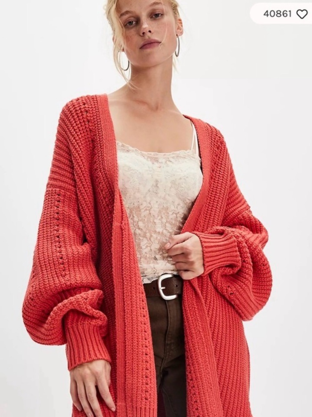 Free People Nightingale Cardigan. Oversized Chunky Knit Sweater - Coral